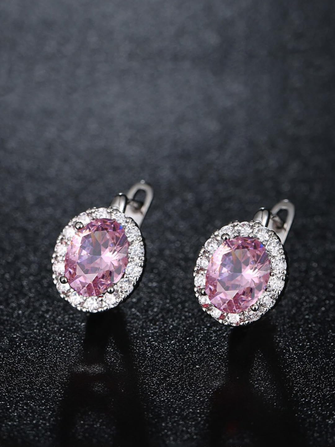 Kairangi Clip On Earrings for Women Pink Crystal Silver Plated Clip On Stud Earrings for Women and Girls