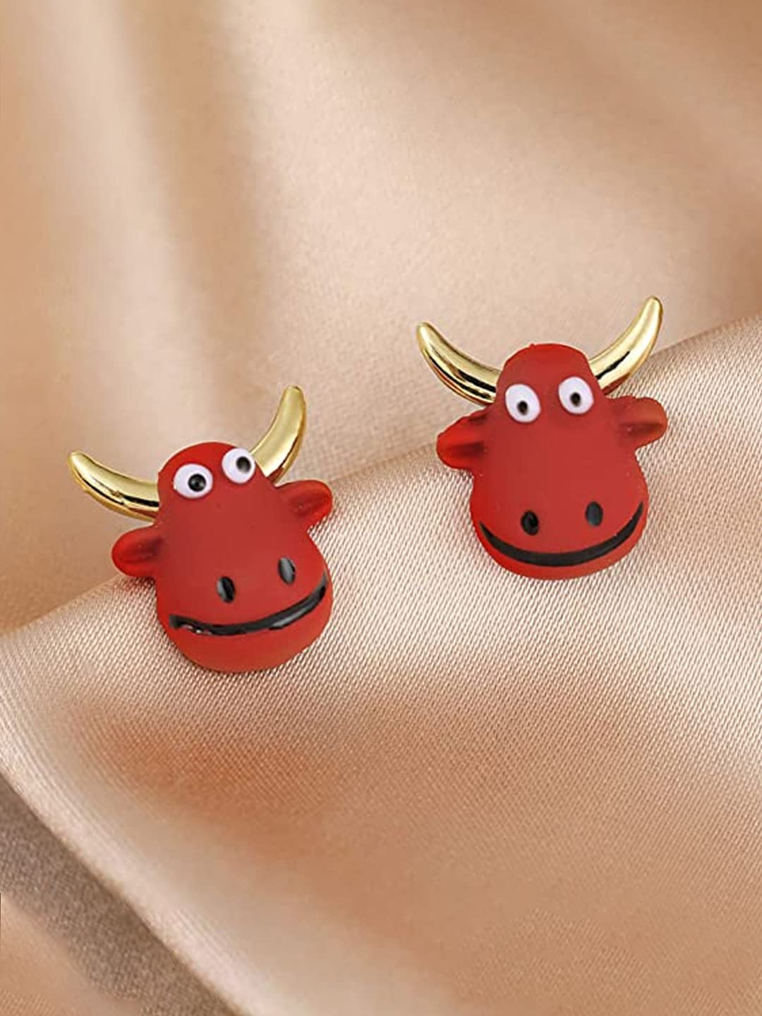 Yellow Chimes Earrings for Women and Girls Studs for Girls | Red Color Bull Face Designed Stud Earrings | Birthday Gift for girls and women Anniversary Gift for Wife