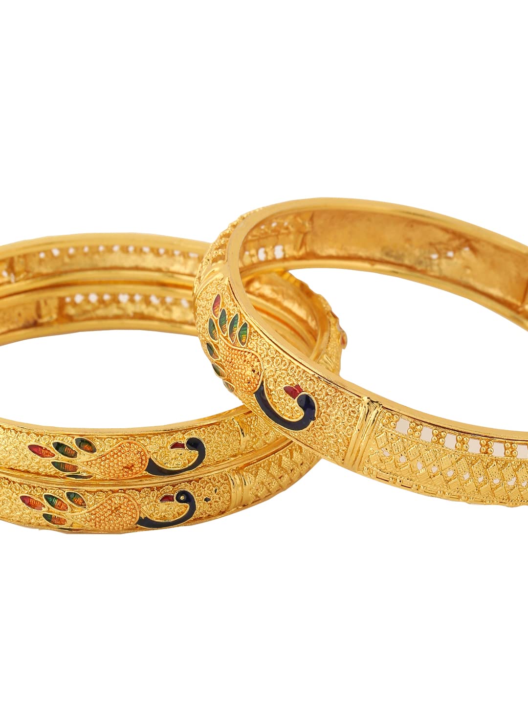 Yellow Chimes Bangles for Women Gold Toned Peacock Designed Meenakari Touch Set of 3 Pcs Traditional Bangles for Women and Girls