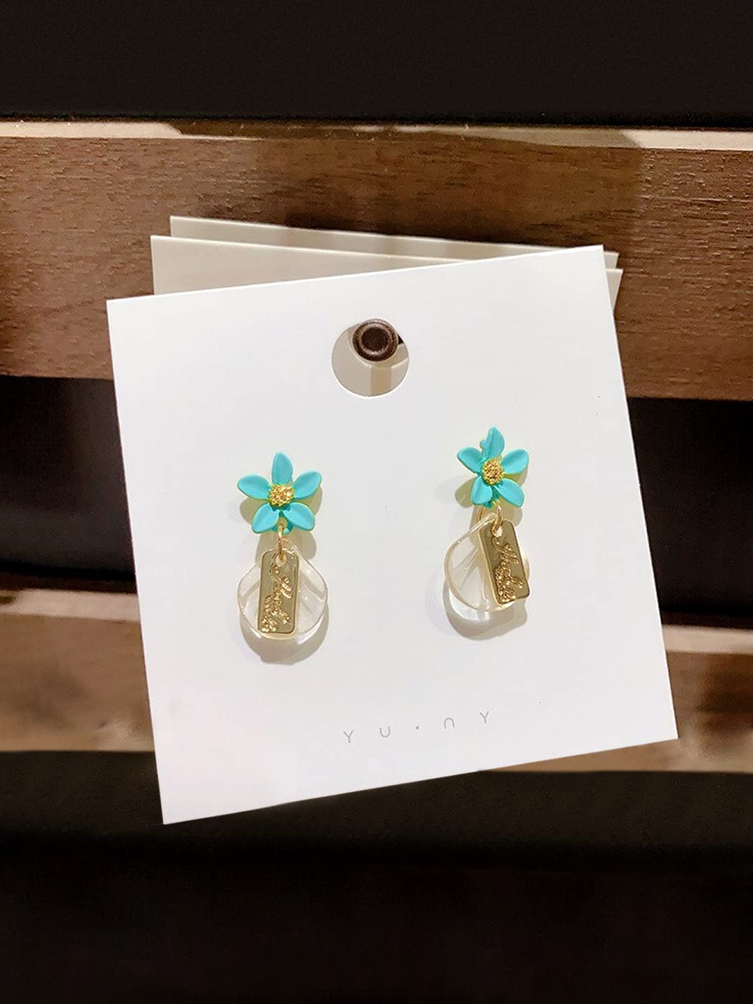 Yellow Chimes Earrings for Women and Girls Drop Earrings for Girls | Gold Toned Blue Floral Designed Drop Designed Drop Earrings | Birthday Gift for girls and women Anniversary Gift for Wife