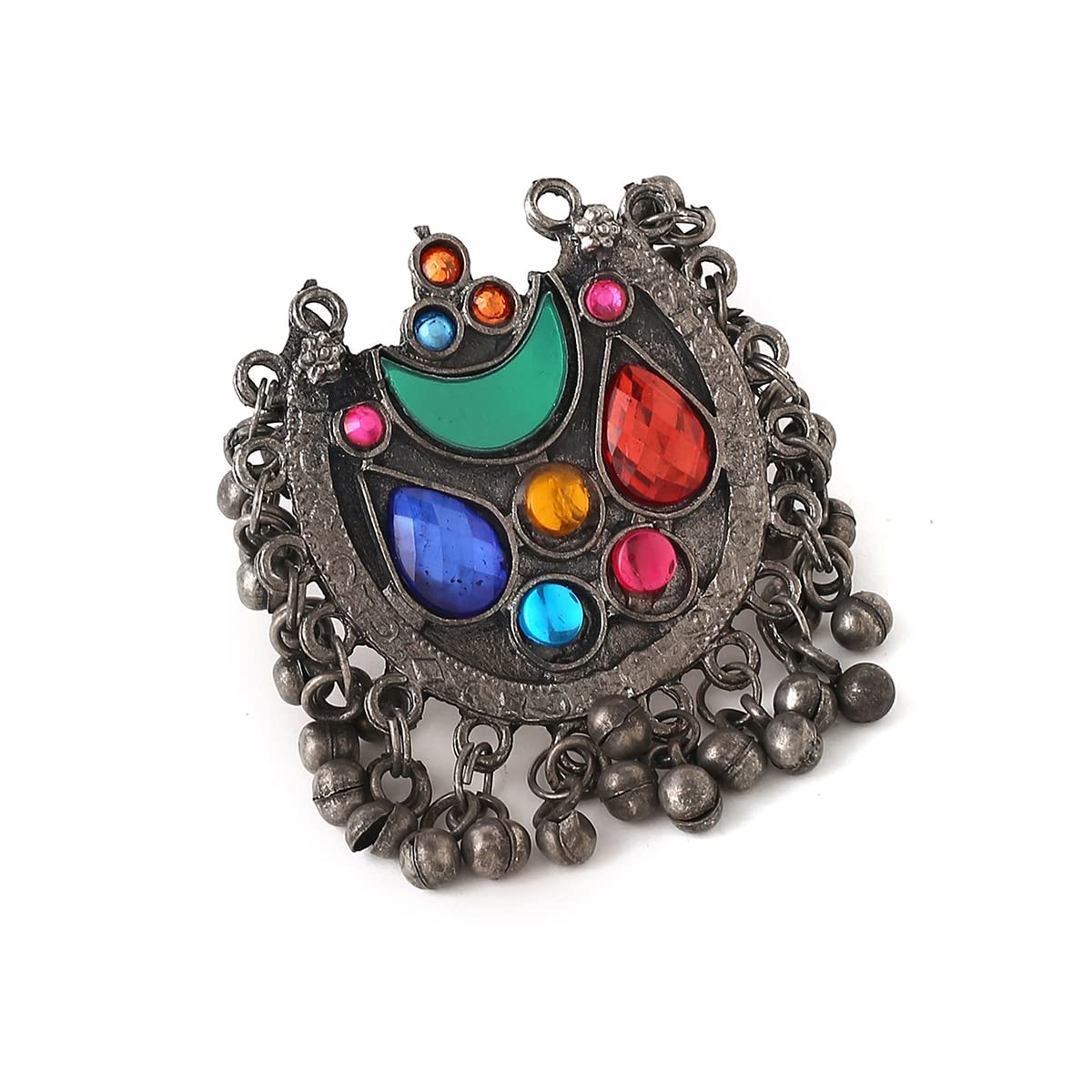 Yellow Chimes Rings For Women Afgahni Silver Oxidised Multicolor Stone Studded Ghungroo Beaded Antique Finger Ring For Women and Girls