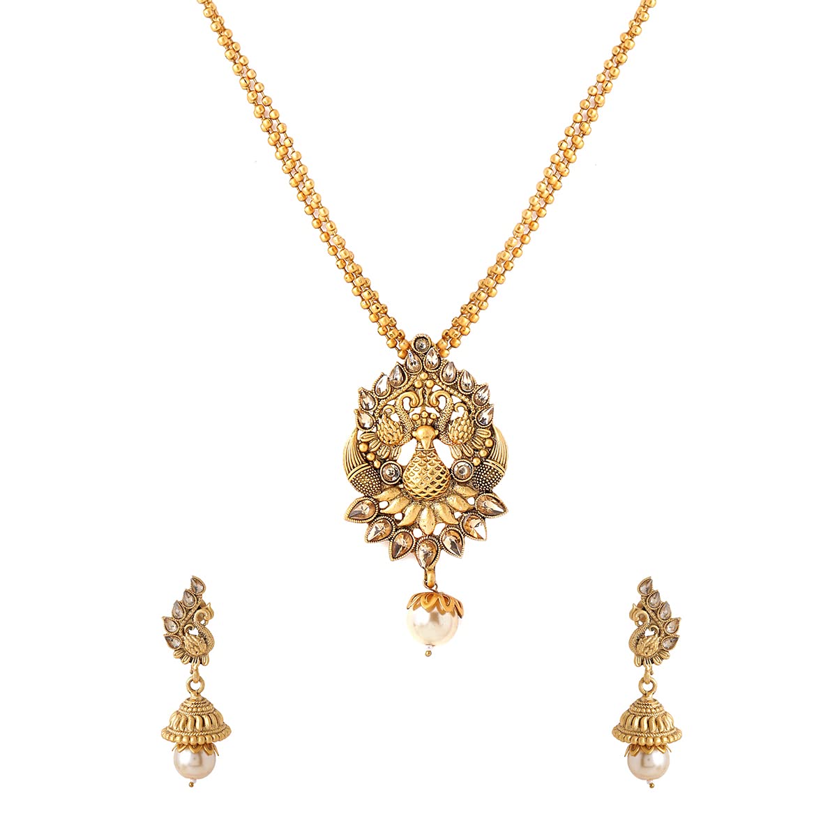 Yellow Chimes Jewellery Set for Women and Girls Traditional Kundan Necklace Set | Gold Plated Peacock Designed Kundan Necklace Set | Birthday Gift for girls and women Anniversary Gift for Wife