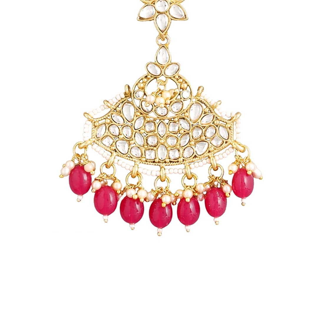 Yellow Chimes Ethnic Gold Plated Traditional Kundan Studded Pearl moti Pink Dangler Earrings for Women and Girls, Gold, Pink, Medium (Model: YCTJER-90LNGDG-PK)