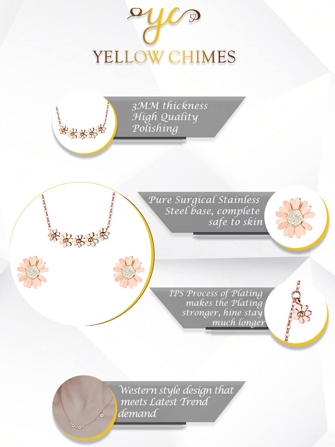 Yellow Chimes Chain Necklace With Threader Earrings Set (Style-14)