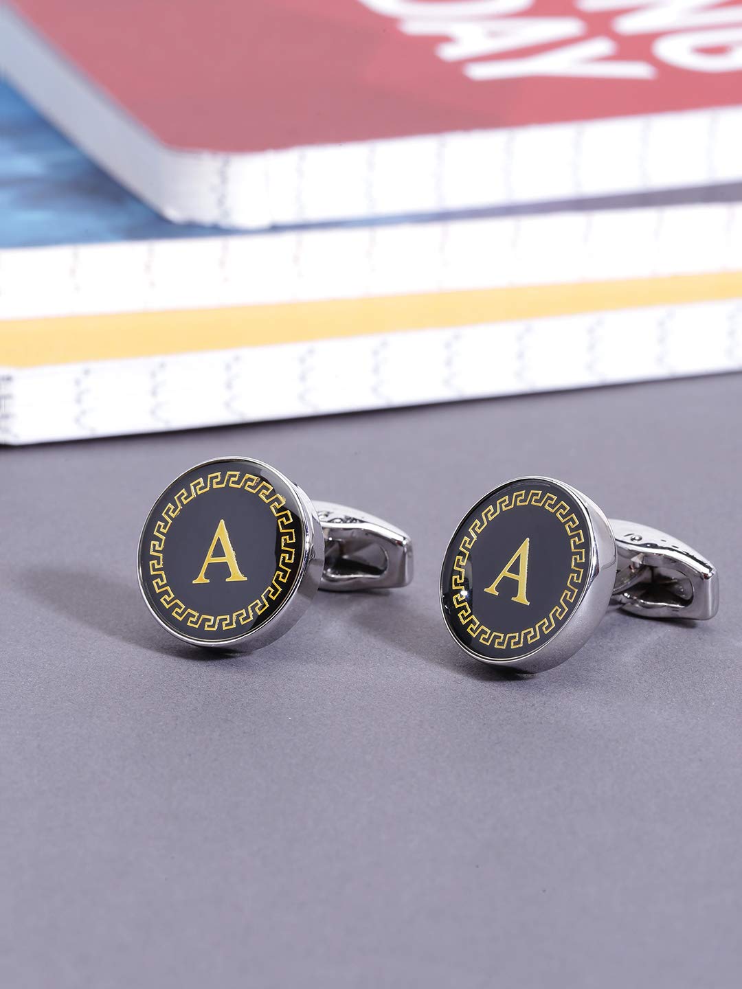 Yellow Chimes Cufflinks for Men Alphabet Letter A Statement Stainless Steel Cufflinks for Men and Boy's