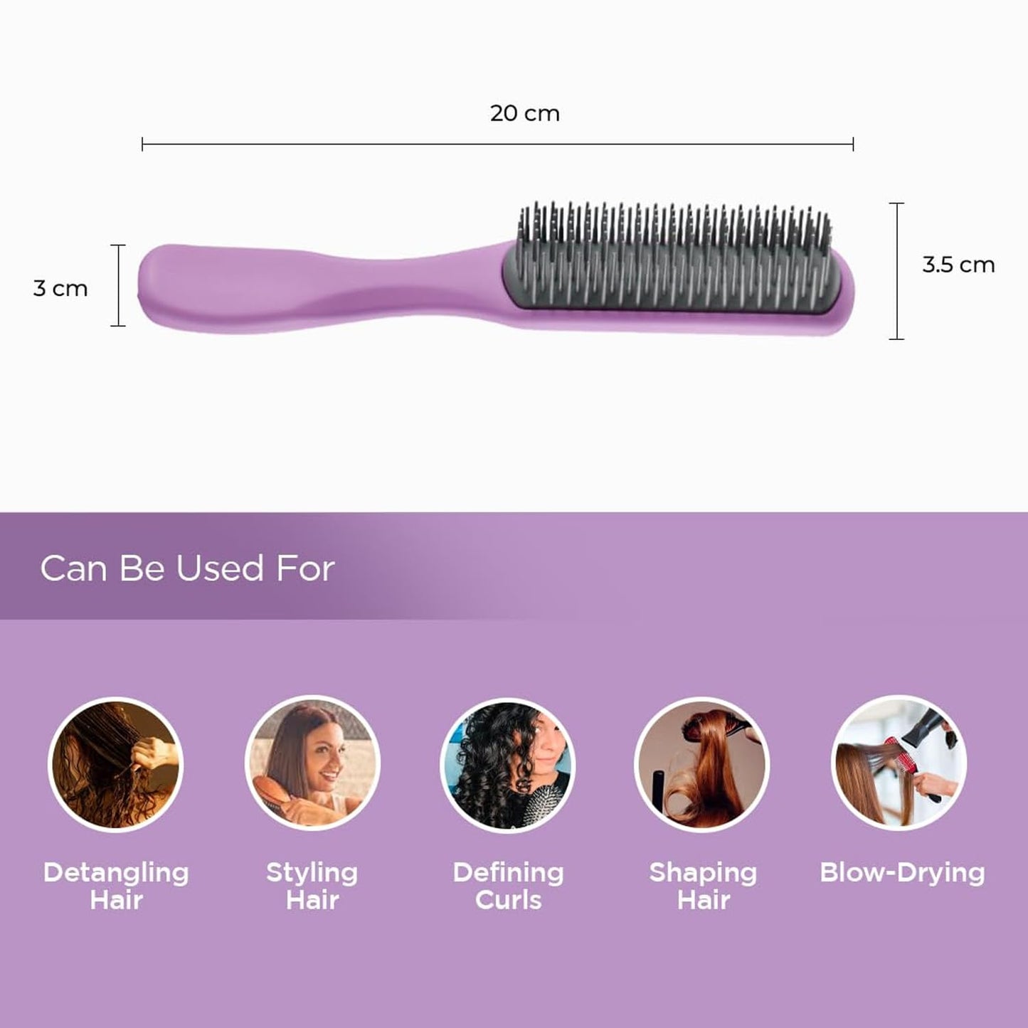 Yellow Chimes Flat Hair Brush with Strong & Flexible Bristles | Curl Defining Brush for Thick Curly & Wavy Hair | Small Size | Hair Styling Brush for Women & Men