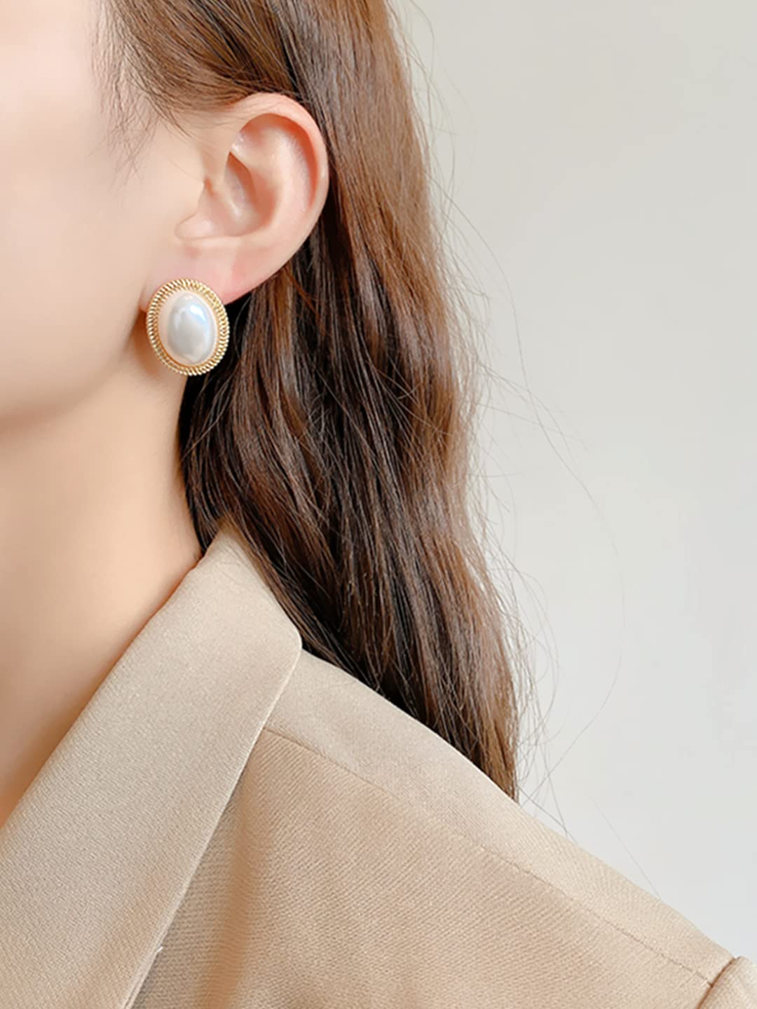 Yellow Chimes Earrings For Women Gold Toned Elegant Oval Shape Pearl Stud Earrings For Women and Girls