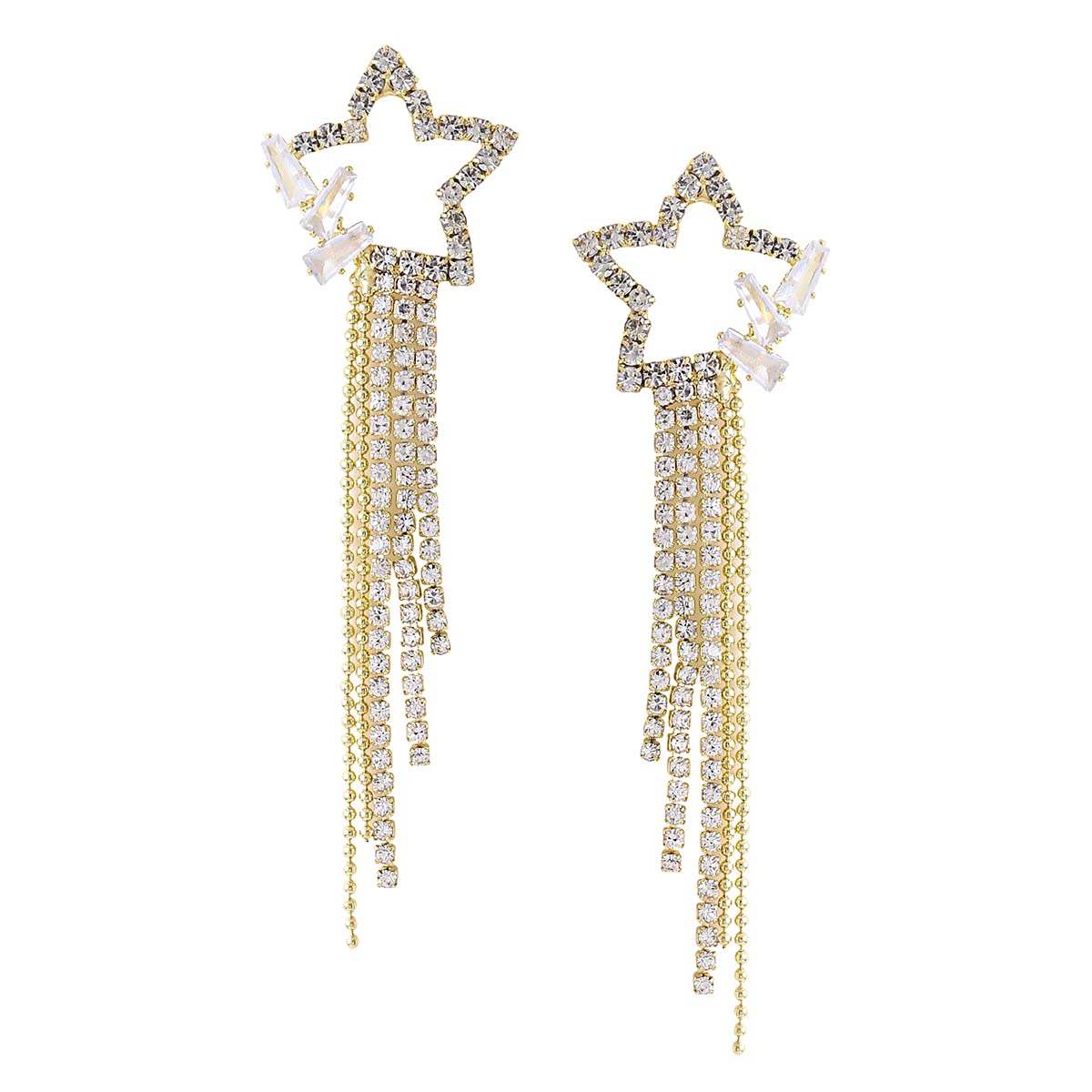 Yellow Chimes Earrings For Women Gold Tone Crystal Star Shape Long Chain Tassel Dangler Earrings For Women and Girls