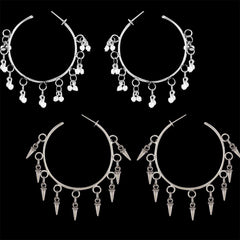 Yellow Chimes Combo of Two Pair's Silver Oxidised Traditional Hoop Earrings for Women and Girls