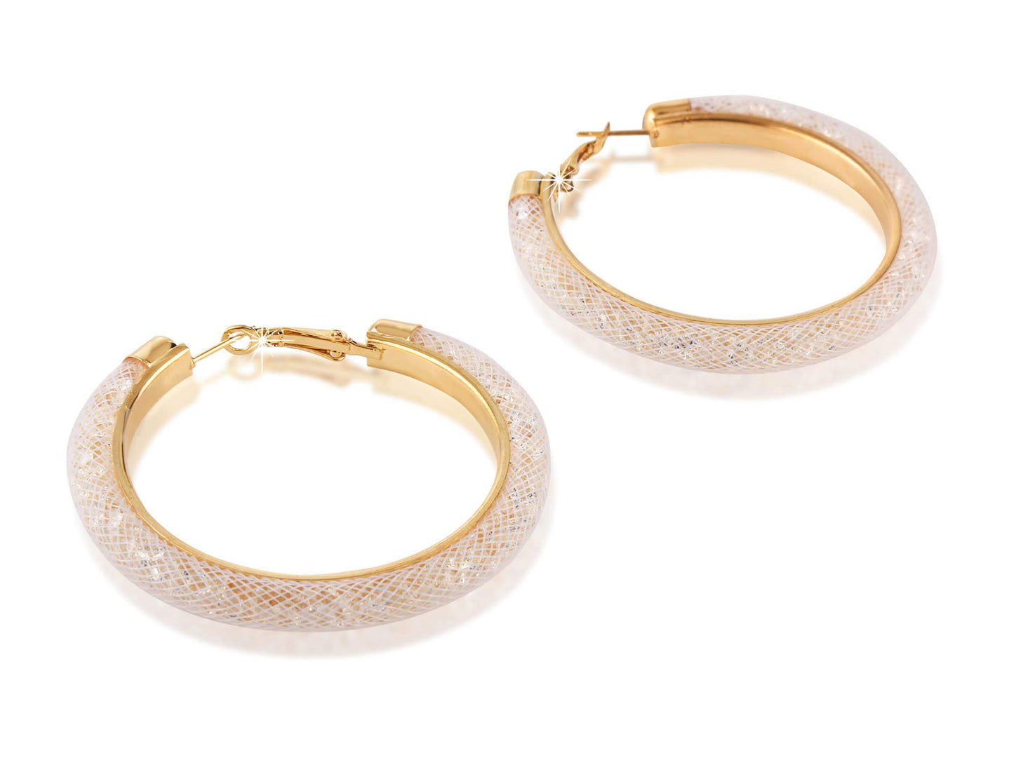 Yellow Chimes Exclusive Crystal-Filled Stylish Base Metal Fashion Hoops Earrings for Women (White)