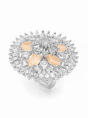 Yellow Chimes Rings for Women American Diamond Ring Rhodium-Plated Crystal AD-Studded Floral Finger Ring For Women and Girls. (RGX 4)
