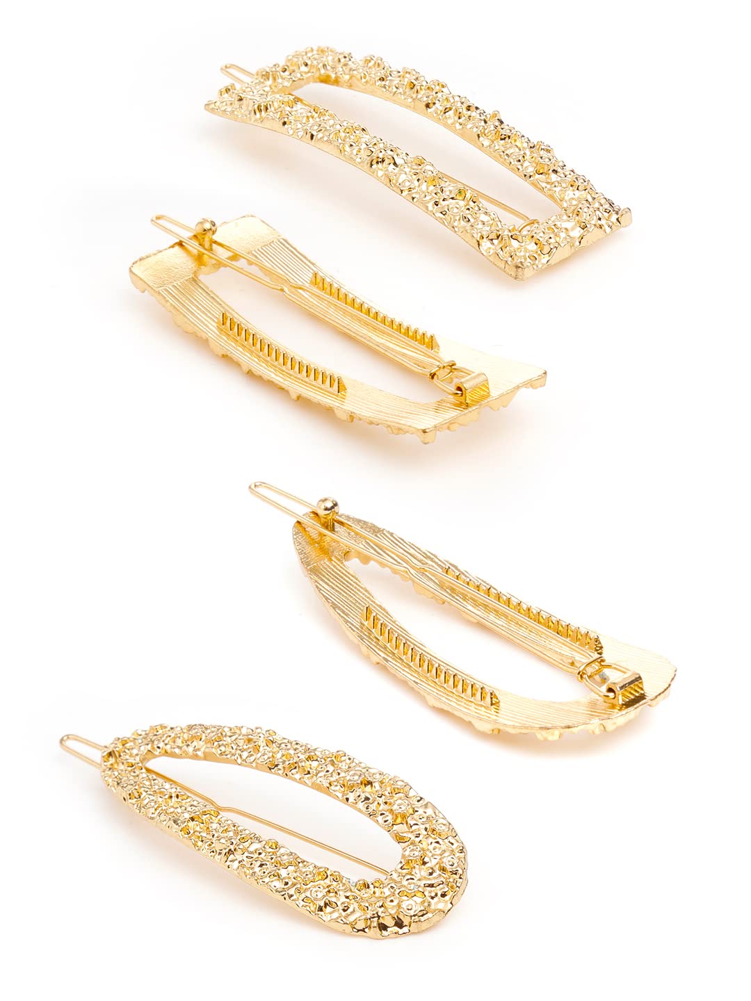 Yellow Chimes Combo of 2 Pairs Gold Plated Geometric Shape Design Hoop Earrings and Hair Clip Set for Women and Girls, Medium (YCFJER-TWSDGN-C-GL)