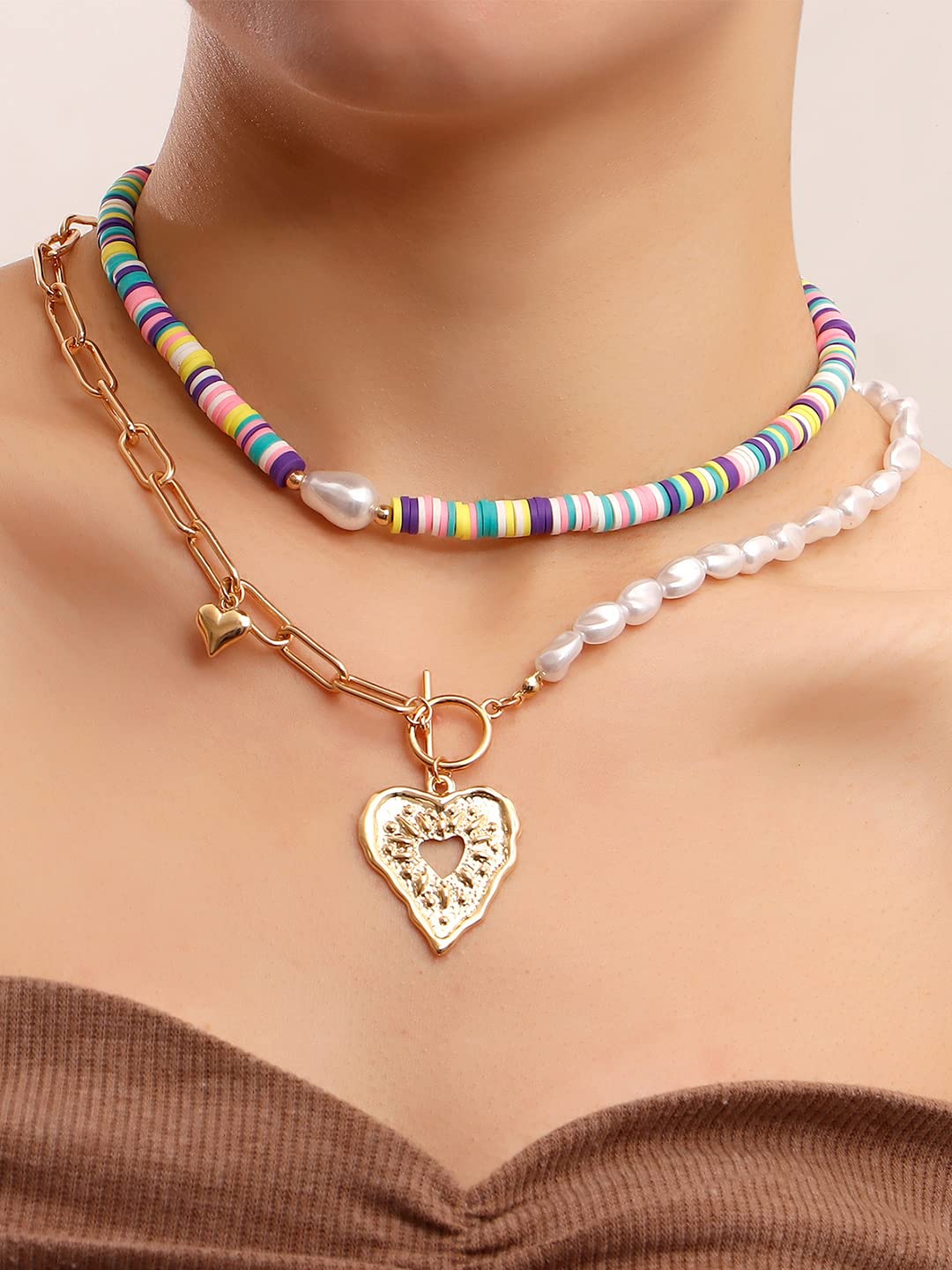 Yellow Chimes Necklace for Women and Girls Fashion Gold Layered Necklace | Western Multilayer Heart Chain Choker Necklace For women | Birthday Gift for Girls & Women Anniversary Gift for Wife