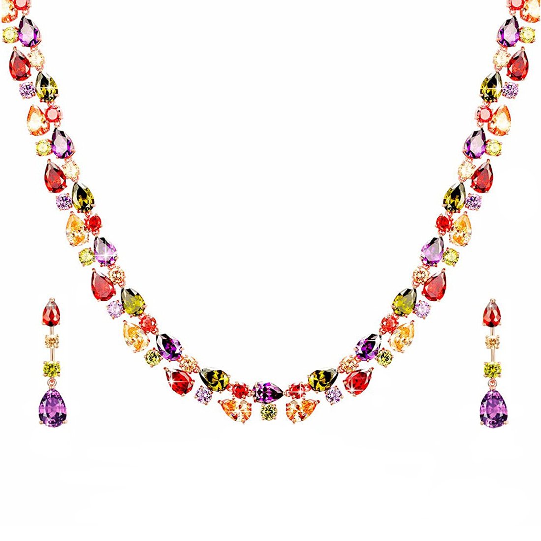 Yellow Chimes Multicolor Jewellery Set for Women Swiss Cubic Zirconia 18K Rose Gold Plated Necklace Set for Women and Girls.