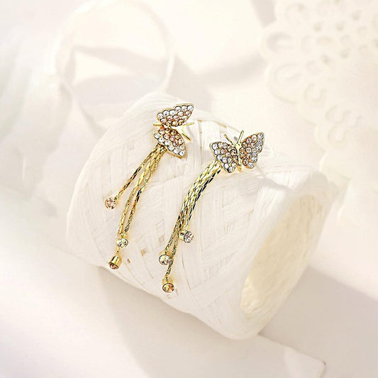 Kairangi Danglers Earrings for Women Butterfly Shaped Gold Plated Crystal Dangler Earrings for Women and Girls