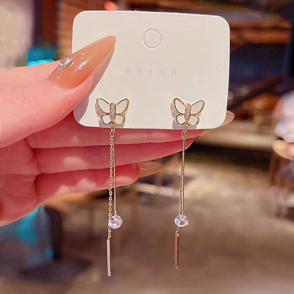 Yellow Chimes Earrings For Women Gold Tone Crystal Studded Butterfly Stud With Long Chain Drop Dangler Earrings For Women and Girls