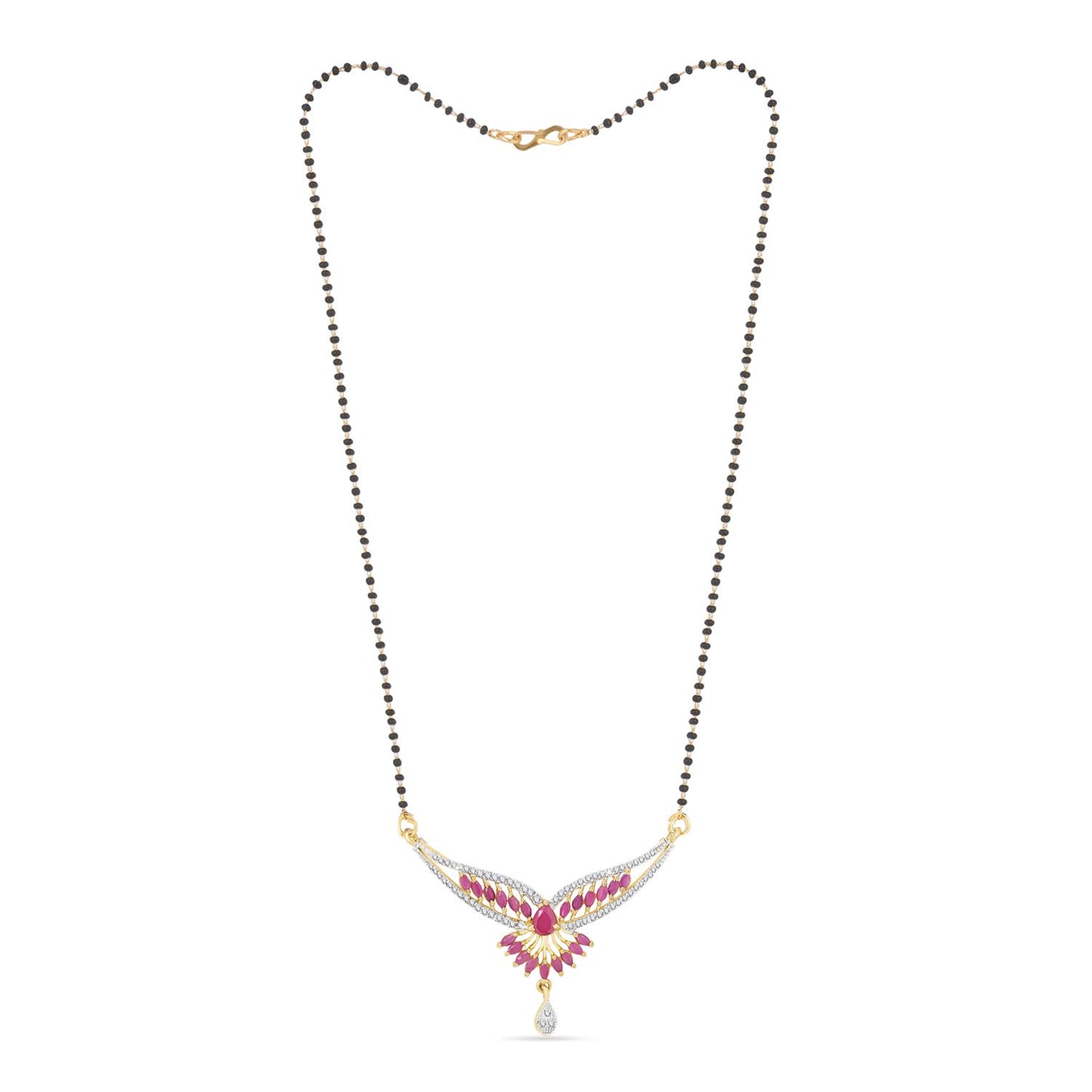 Yellow Chimes Classic Pink AD/American Diamond Studded Ethnic Black Beads Designer Mangalsutra Set with Earrings for Women