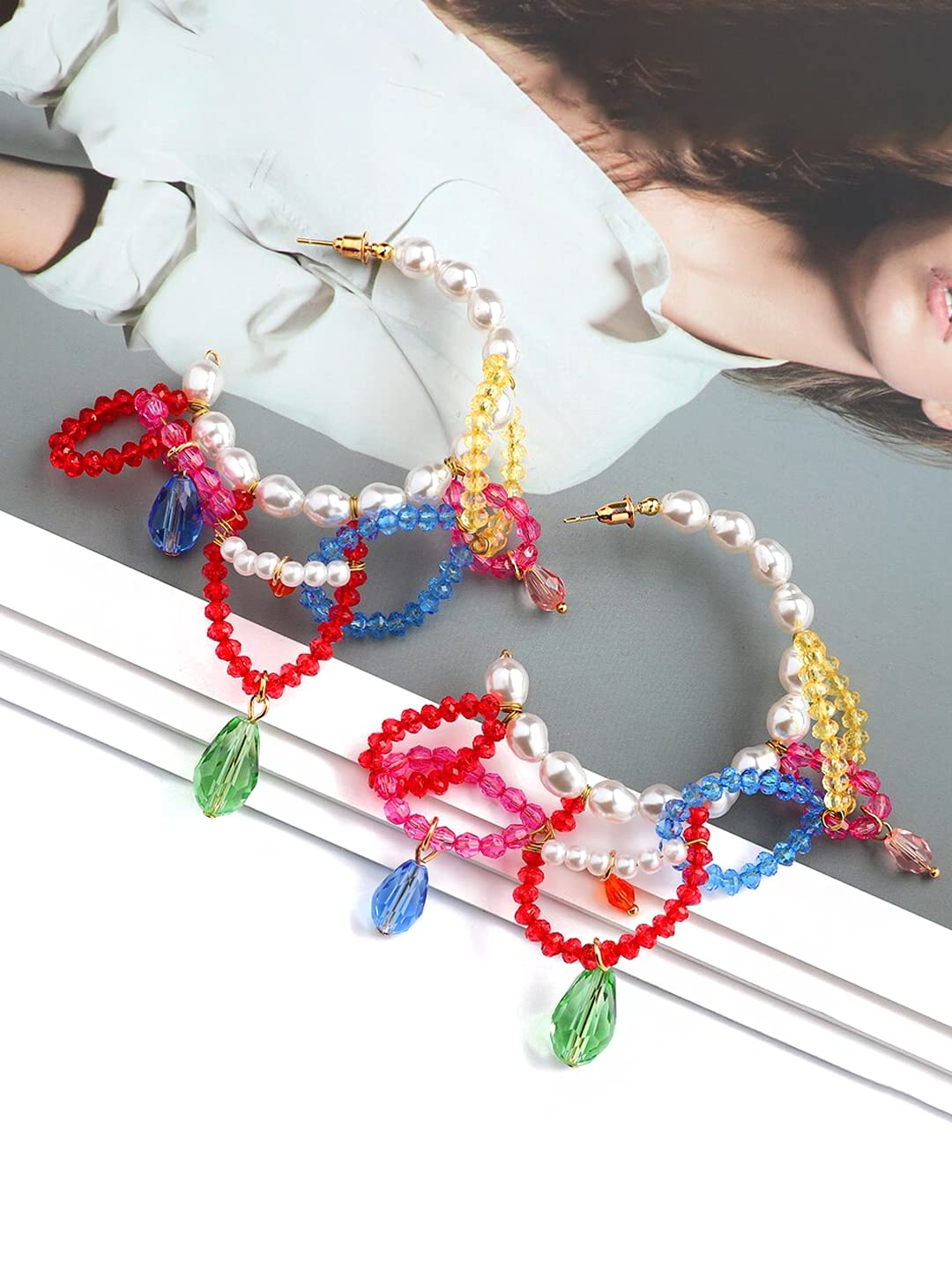 Yellow Chimes Earrings For Women Multicolor Beads Hanging Round Hoop Earrings For Women and Girls