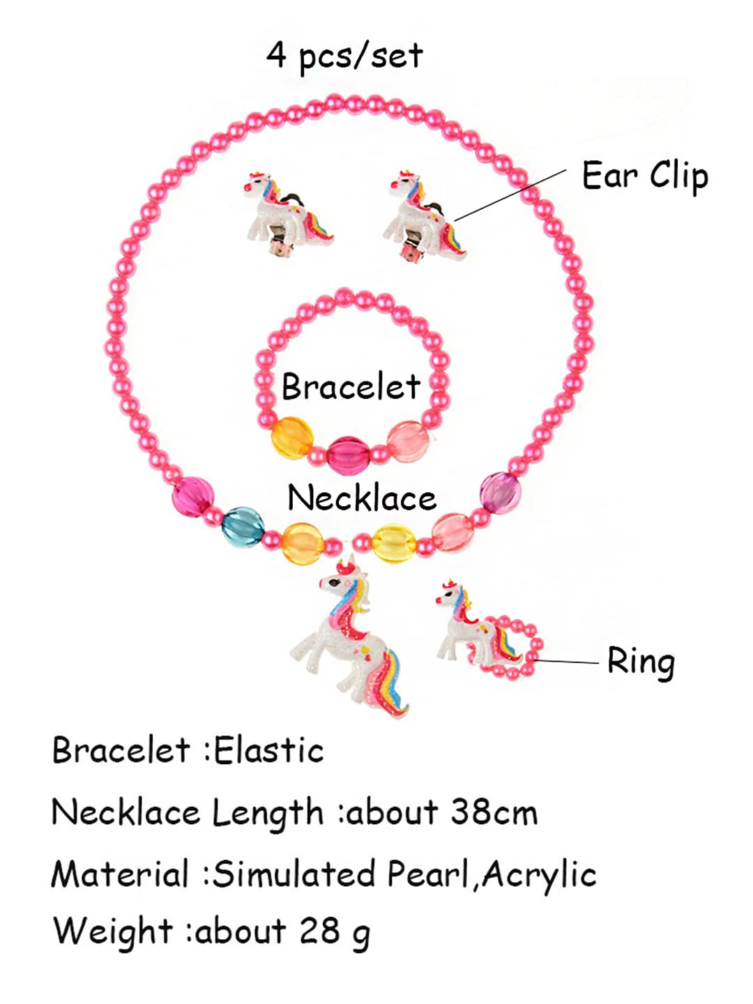 Melbees by Yellow Chimes Unicorn Jewellery Set for Kids Girls Kids Jewellery Pink Beads Necklace Set Bracelet Ring Accessories Set for Kids