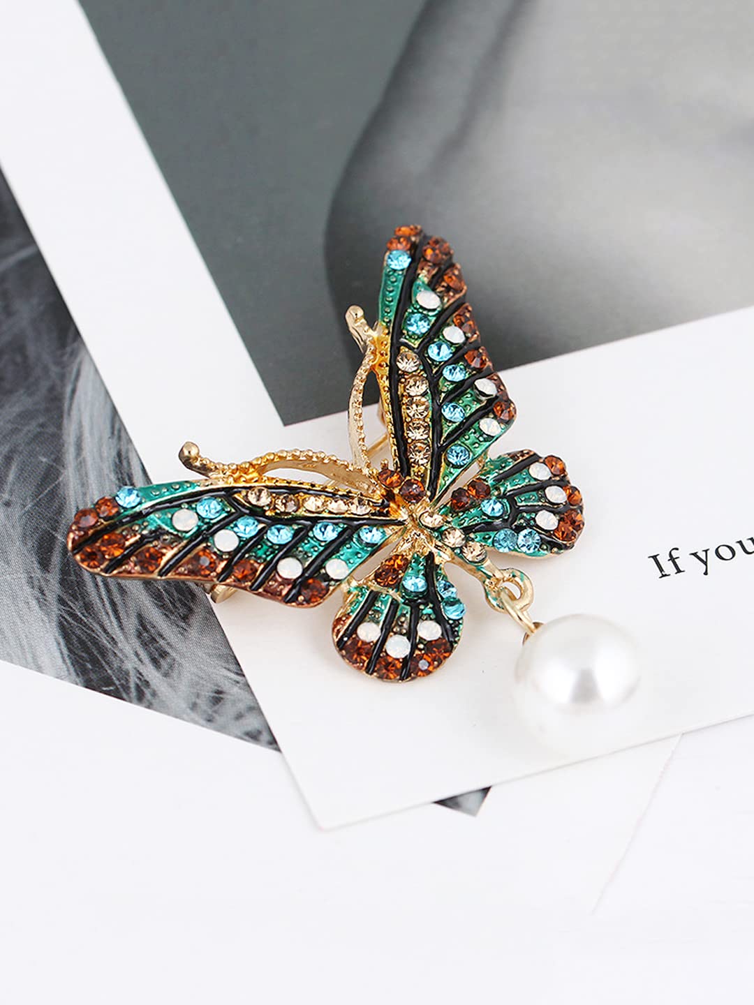 Yellow Chimes Brooch for Women Butterfly Shaped Brooch Fashionable Brooch for Girls and Women (Multicolor)