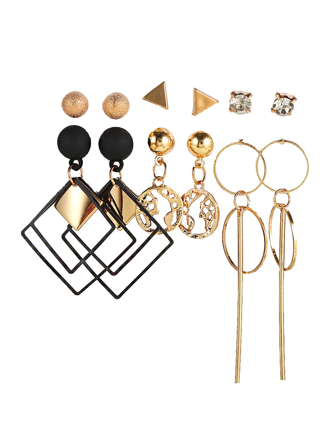 Yellow Chimes Combo Earrings for Women Set of 6 Pairs Gold Plated Geometric Shapes Stud Drop Earrings Set For Women and Girls