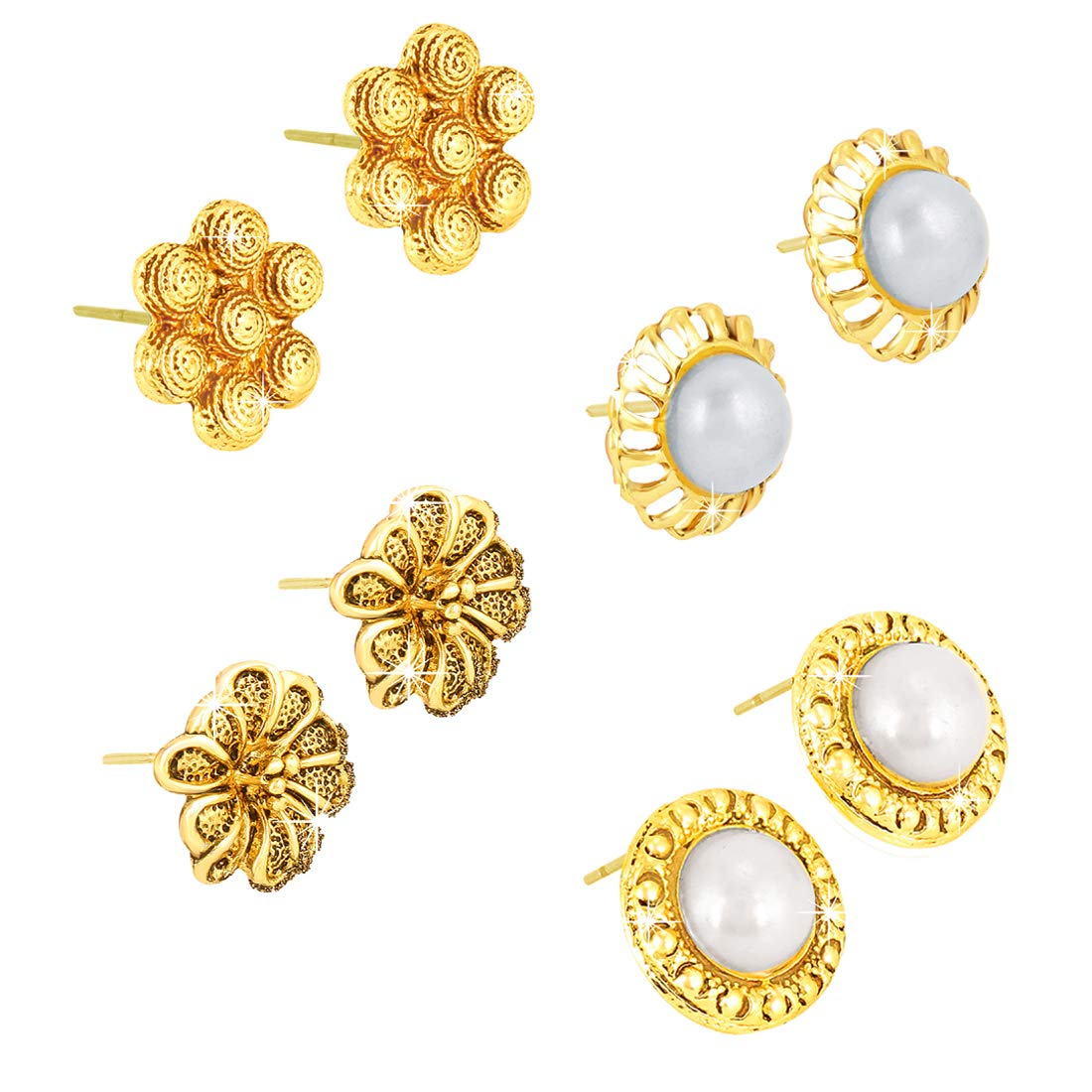 Yellow Chimes Stylish COMBO 4 Pairs Oxidized Gold Plated Designer Traditional Studs Earrings for Women and Girls (Combo-1)