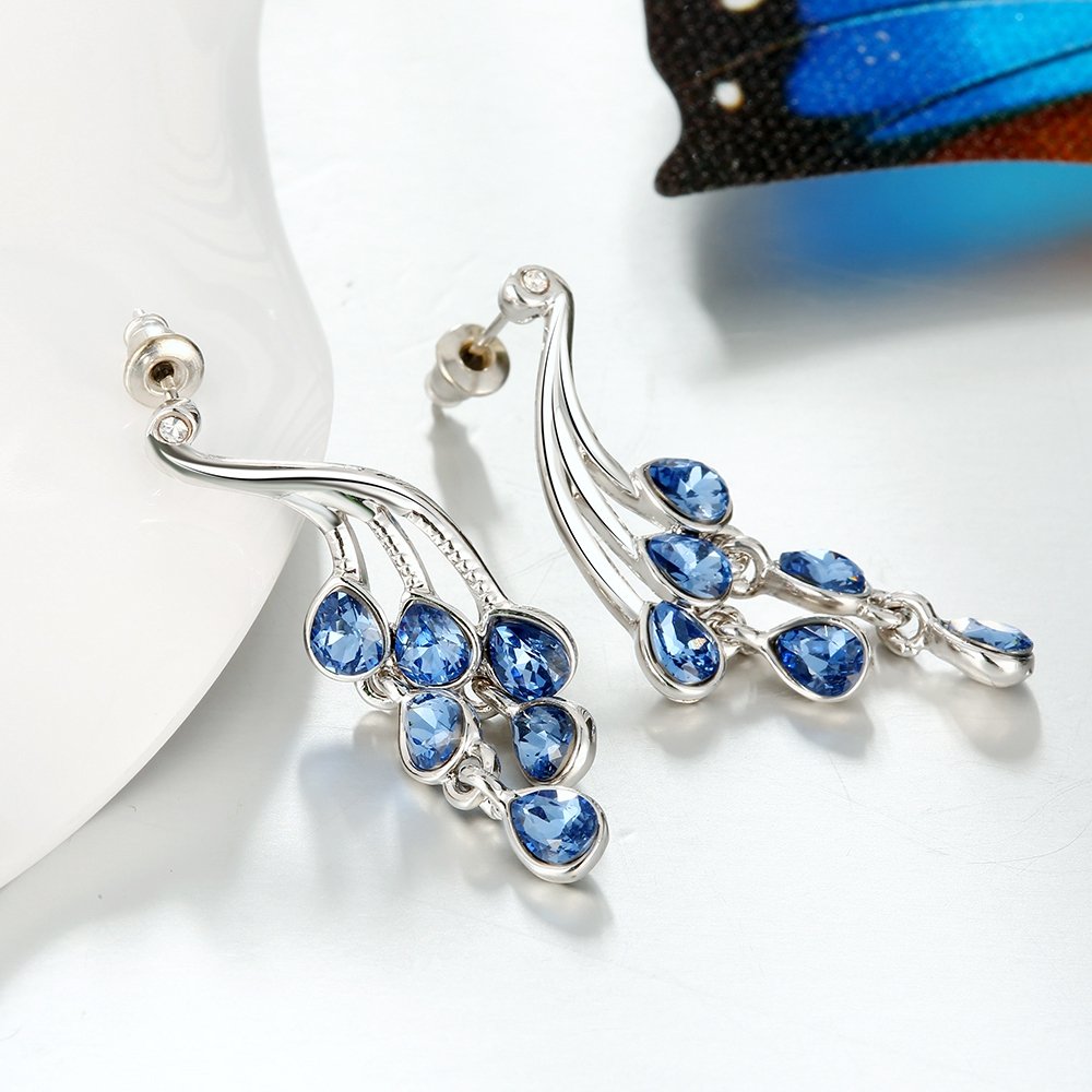 YELLOW CHIMES Mayur Blue Austrian Crystal Austrian Crystal Peacock Earrings for Women and Girls