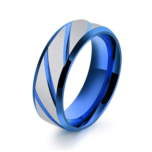 Yellow Chimes Rings for Men Stainless Steel Blue Strips Band Ring for Boys and Men.