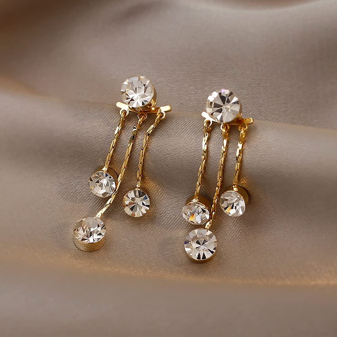 Yellow Chimes Earrings For Women Gold Tone Crystal Studded Tassel Clip On Stud Earrings For Women and Girls