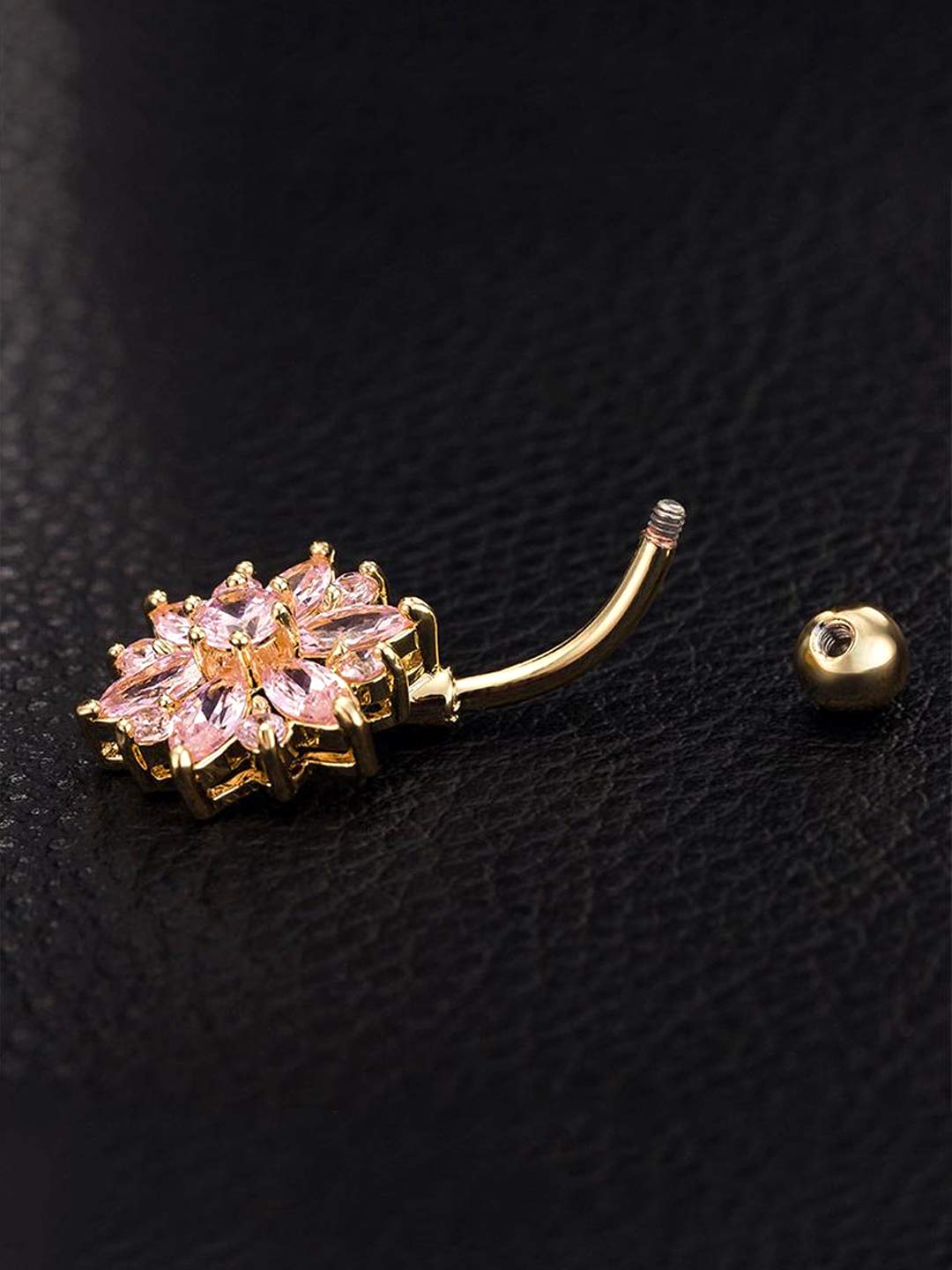 Yellow Chimes Belly Button Ring for Women Body Piercing Jewelry Stainless Steel Navel Piercing Jewelry Floral Pink Crystal Belly Button for Women and Girls.