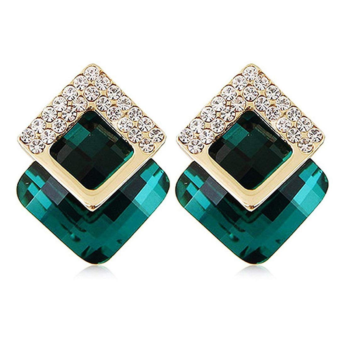 Yellow Chimes Crystal Elements Limited Edition Sparkling AAA Emerald Stunning Stud Earrings For Women