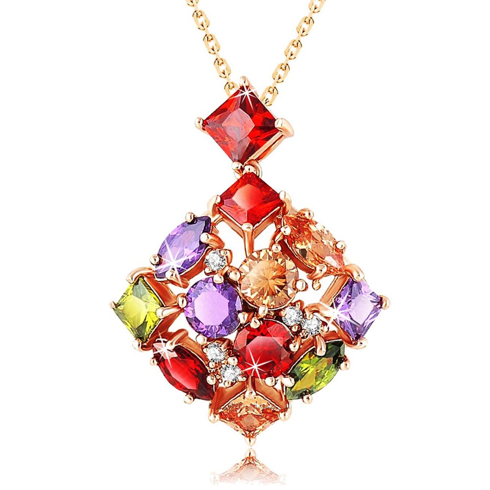 Yellow Chimes Multi-Color Sparkling Square Swiss Cubic Zirconia 18K Gold Plated Pendant for Girls and Women