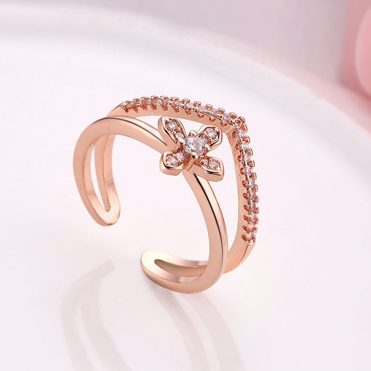 Yellow Chimes Clover Open End Ring for Women & Girls