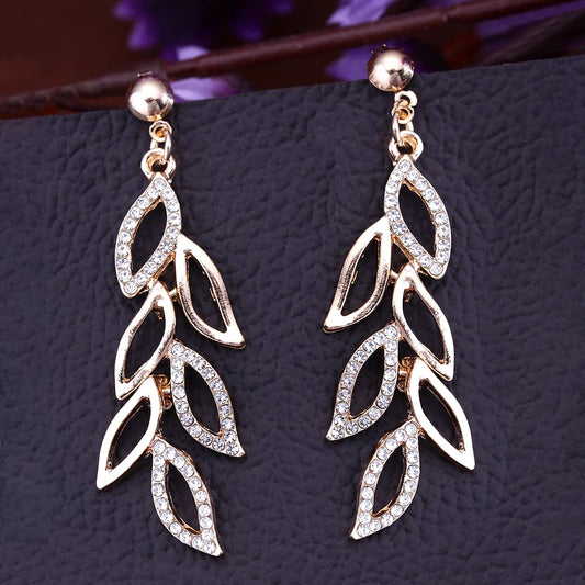 Kairangi Earrings for Women and Girls | Gold Plated Crystal Studded Dangler Earrings | Leaf Shaped Western Long Dangler Earrings | Birthday Gift for girls & women Anniversary Gift for Wife