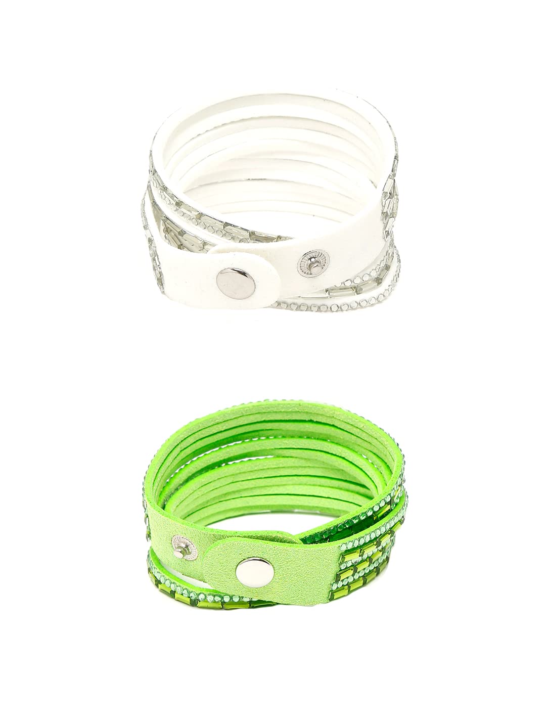 Yellow Chimes Combo Bracelets for Women 2 PCs Quirky Shiny Crystals White Green Color Wrap Wrist Band For Women and Girls