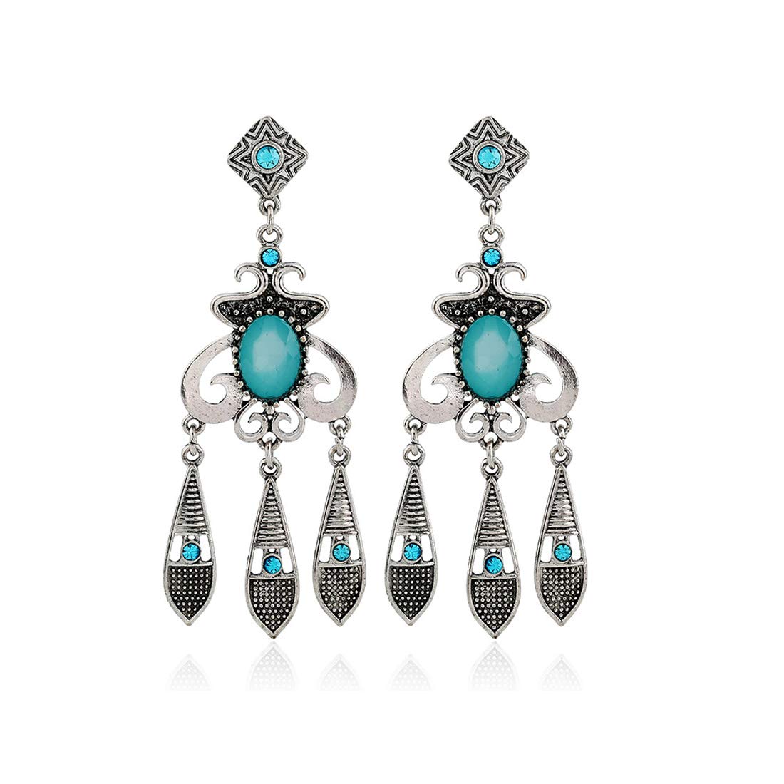 Yellow Chimes Tribal Stands Green Silver Chandelier Earring for Women & Girls