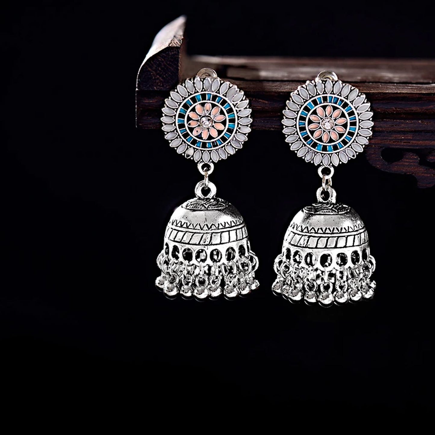 Yellow Chimes Earring For Women Silver Toned Multicolor Stone Studded Floral Designed Long Tassel Earrings For Women and Girls