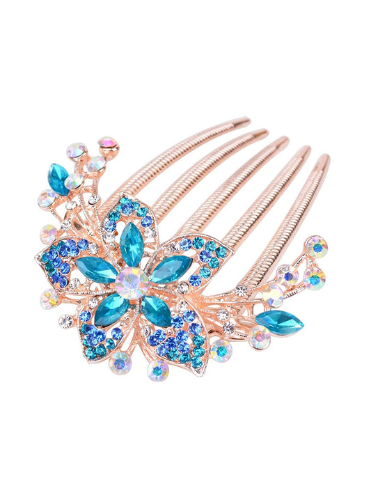 Yellow Chimes Comb Pin for Women Hair Accessories for Women Floral Comb Clips for Hair for Women Western Blue Crystal Hair Pin Bridal Hair Accessories for Wedding Side Pin / Comb Pin / Juda Pin Accessories for Women