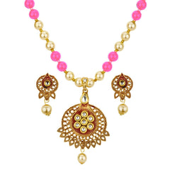 Yellow Chimes Exclusive Traditional Pearl Kundan Floral Dfesign Necklace With Drop Earrings For Women