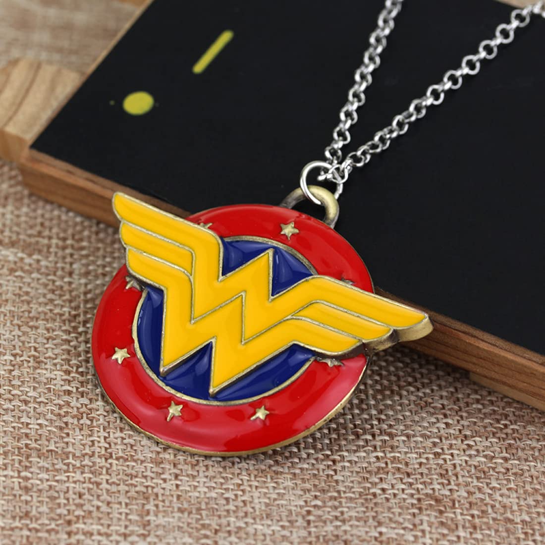 Yellow Chimes Wonder Woman Symbol Locket Chain Pendant Necklace for Women and Girls, Multicolour, Medium (YCFJPD-347WDR-MC)