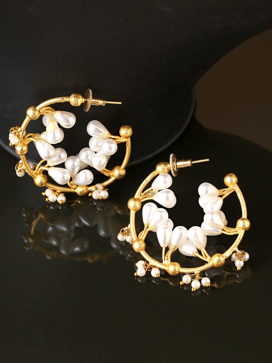 Yellow Chimes Hoop Earrings For Women Fascinating White Pearl Circular Mat Gold Finishing Hoop Earrings For Women And Girls