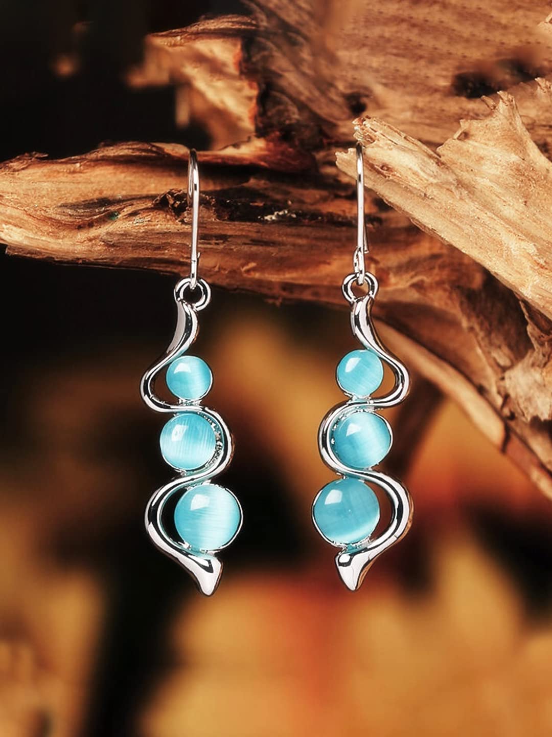 Yellow Chimes Earrings For Women Silver Toned Blue Stone Beaded Snake Design Drop Earring For Women and Girls