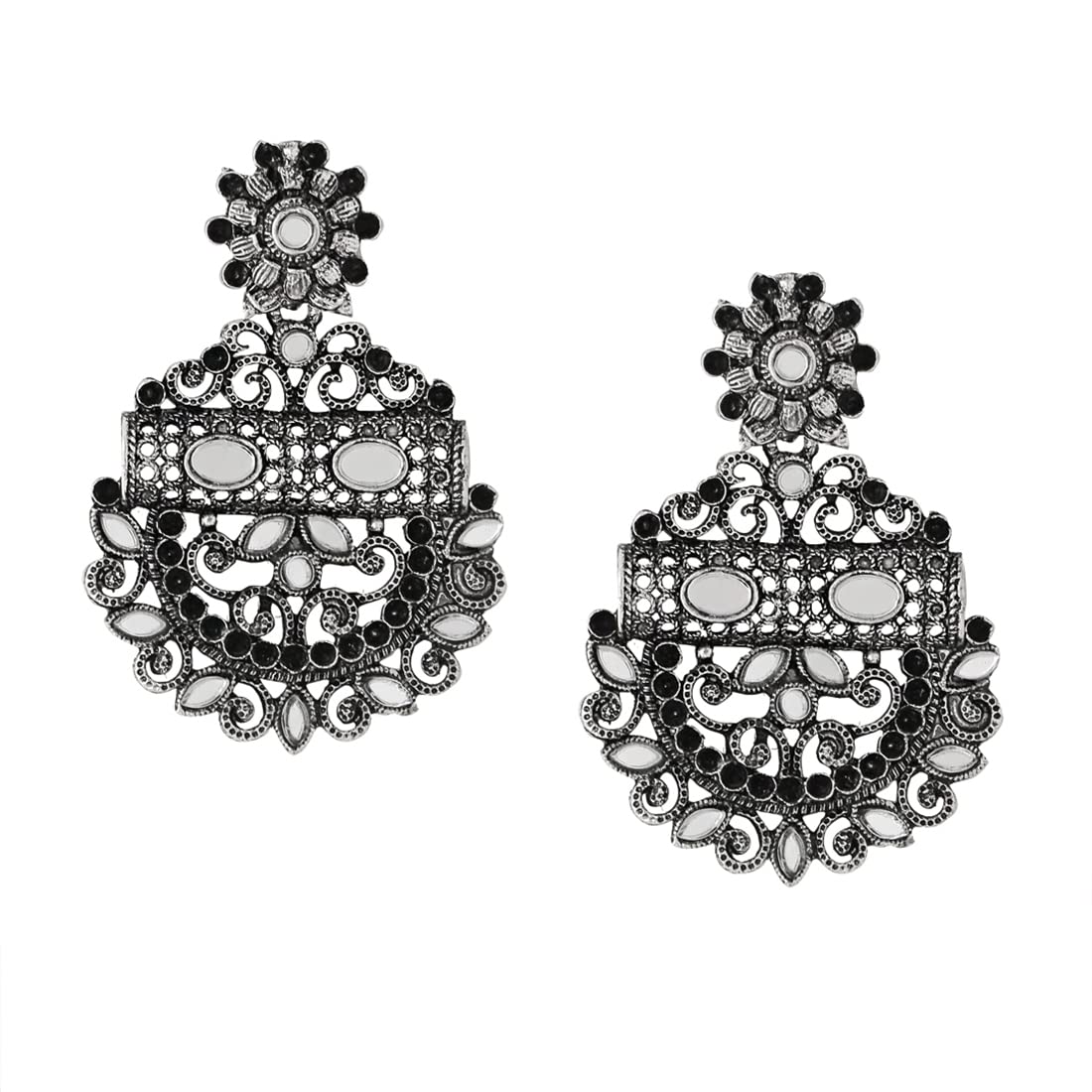 Yellow Chimes Earrings For Women Silver Toned Mirror Studded Chandbali Earrings For Women and Girls