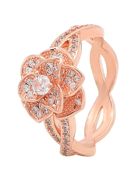 Yellow Chimes Ring for Women Rose Gold Toned Crystal Studded Floral Designed Ring for Women and Girls (Size US 6)