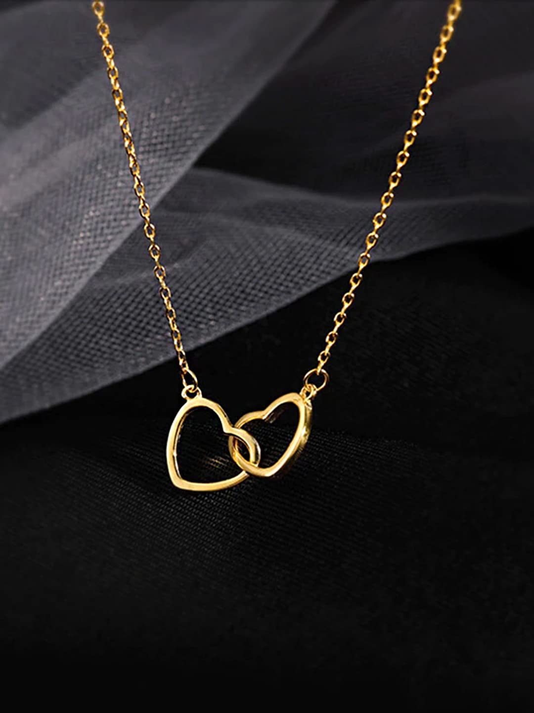 Yellow Chimes Pendant for Women and Girls Golden Pendant Necklace | Staineless Steel Valentines Special Dual Heart Chain Necklace | Birthday Gift for girls and women Anniversary Gift for Wife