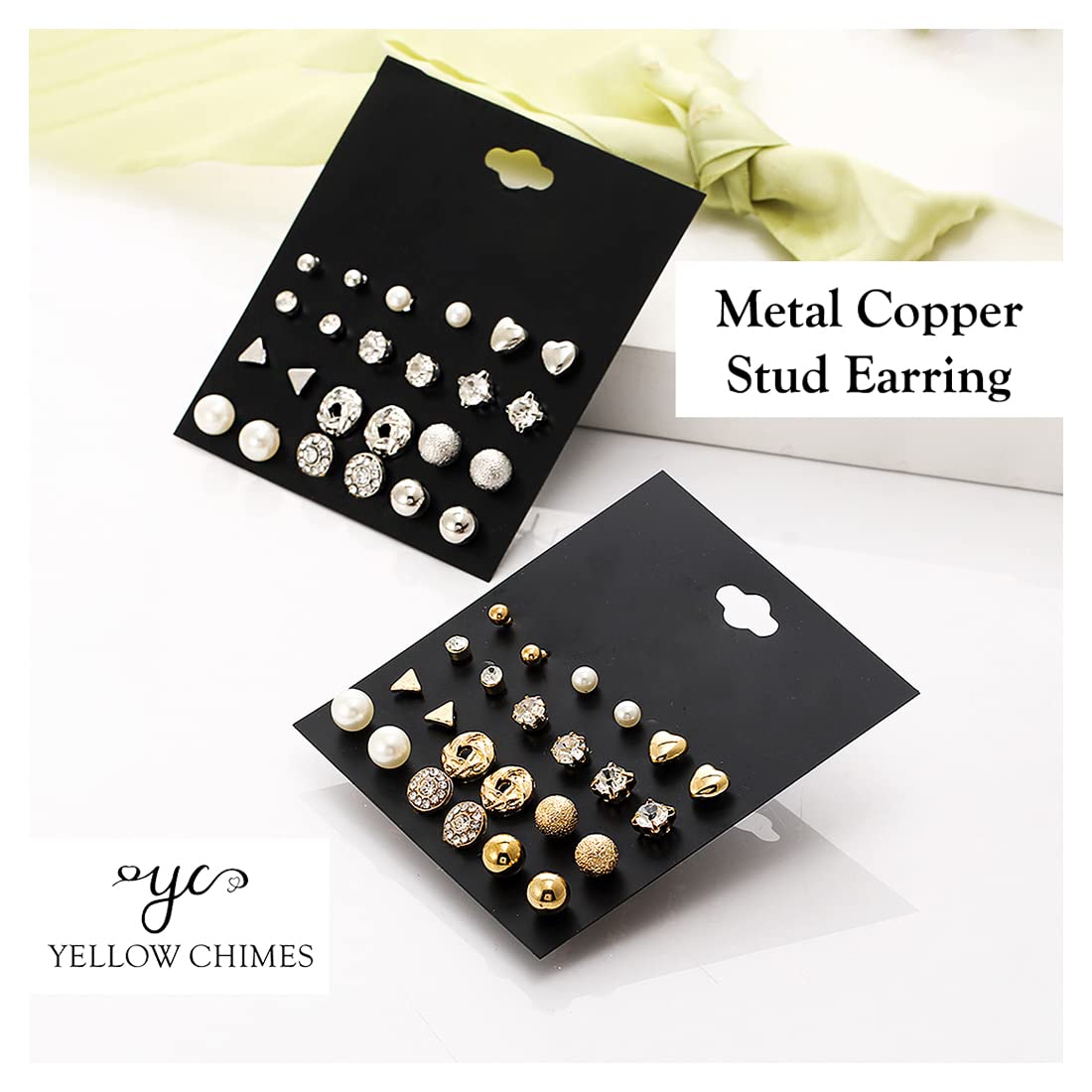 Yellow Chimes Earrings for Women & Girls | Fashion Multicolor Studs Set | Silver Tone and Gold Plated Stud Earring | Round shaped Western stud Earrings Combo | Birthday & Anniversary Gift