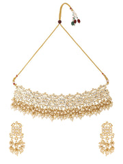 Yellow Chimes Jewellery Set for Women Gold Toned Kundan Studded Beads Drop Choker Necklace Set with Earrings for Women and Girls