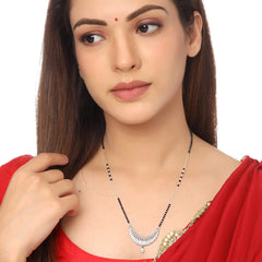 Yellow Chimes Mangalsutra for Women Silver Plated AD/American Diamond Crystal Studded Traditional Designed Mangalsutra for Women and Girls
