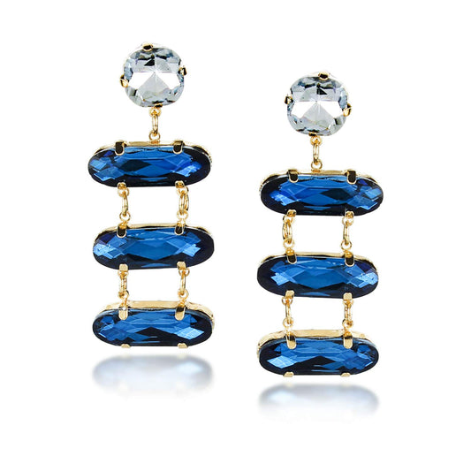 Yellow Chimes Stylish Blue Crystal Stacks Gold Plated Drop Earrings for Women and Girls