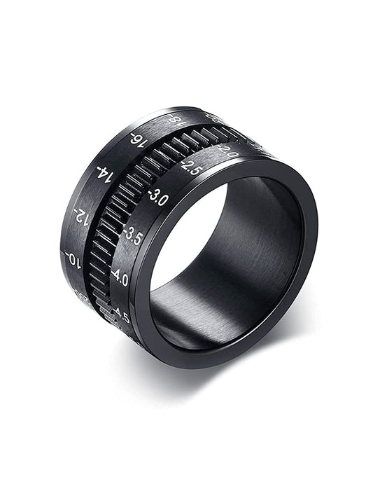 Yellow Chimes Rings for Men Black Spinner Ring Stainless Steel Camera Lens Design Revolving Band Ring for Men and Boys.